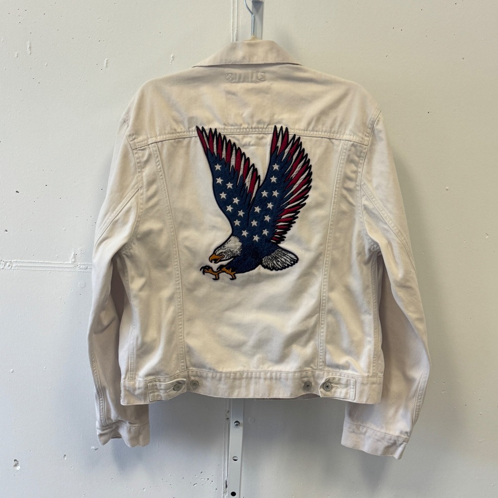 Denim & Supply Ralph Lauren Off White Eagle Patch Trucker Jacket Large